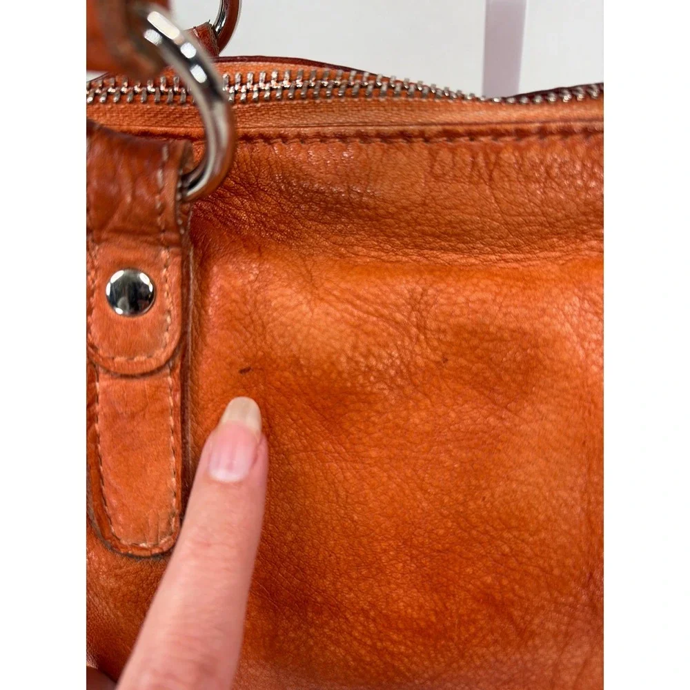 Old Trend Burnt Orange Leather Satchel Crossbody Shoulder Bag with Stud Details